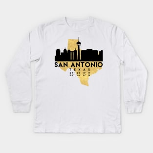 San Antonio Texas Skyline Map Art Kids Long Sleeve T-Shirt